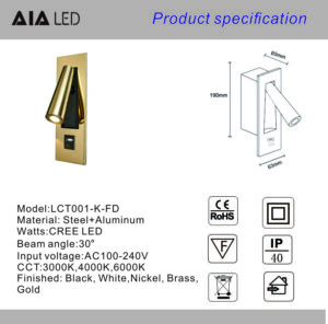 USB Type-C Bedside Wall Lamp-Gold