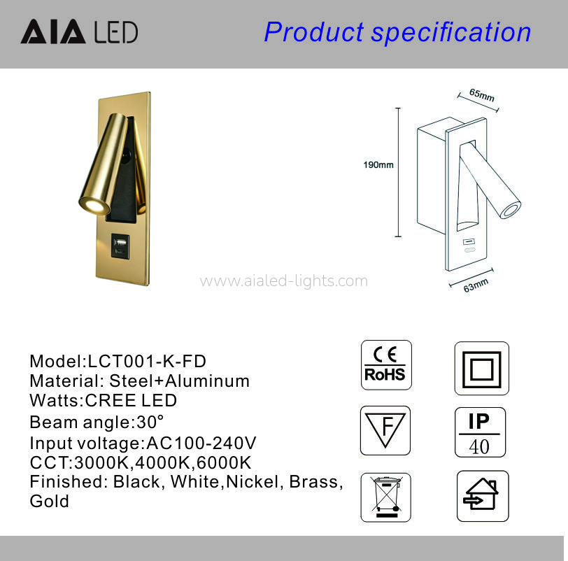 Modern Flexible Hotel Project Wall Light USB Type-C 3W Bedside Wall Lamp Modern Flexible Hotel Project Wall Light USB Type-C 3W Bedside Wall Lamp