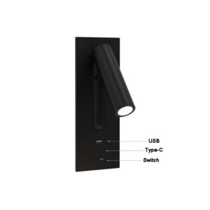 Hotel Villa Project Bedside Reading Wall Lamp Sconce Light With USB Type-C port-Black