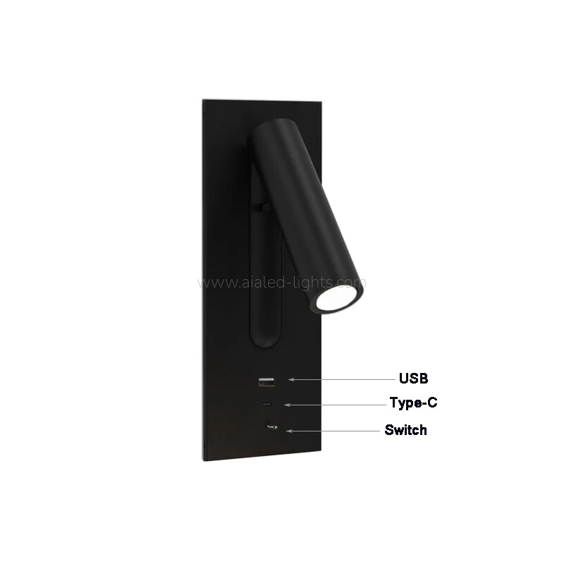 Hotel Bedside 3W Reading Wall Sconce Bed Headboard Wall Light With USB Type-C Recessed