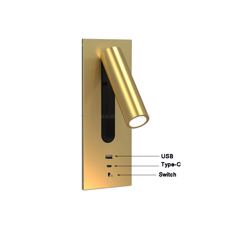 Hotel Bedside 3W Reading Wall Sconce Bed Headboard Wall Light With USB Type-C Recessed