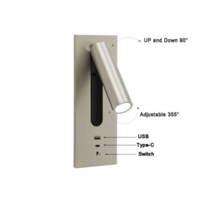 Hotel Villa Project Bedside Reading Wall Lamp Sconce Light With USB Type-C port Recessed