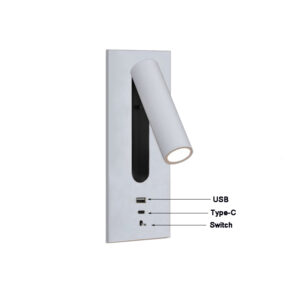 Hotel Villa Project Bedside Reading Wall Lamp Sconce Light With USB Type-C port-White