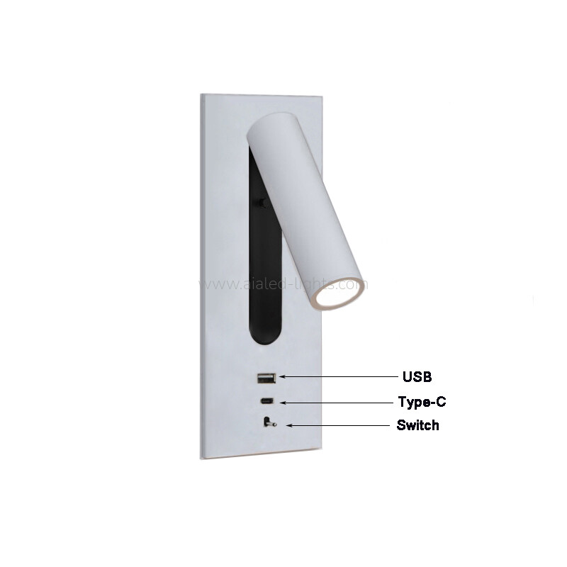 Hotel Bedside 3W Reading Wall Sconce Bed Headboard Wall Light With USB Type-C Recessed