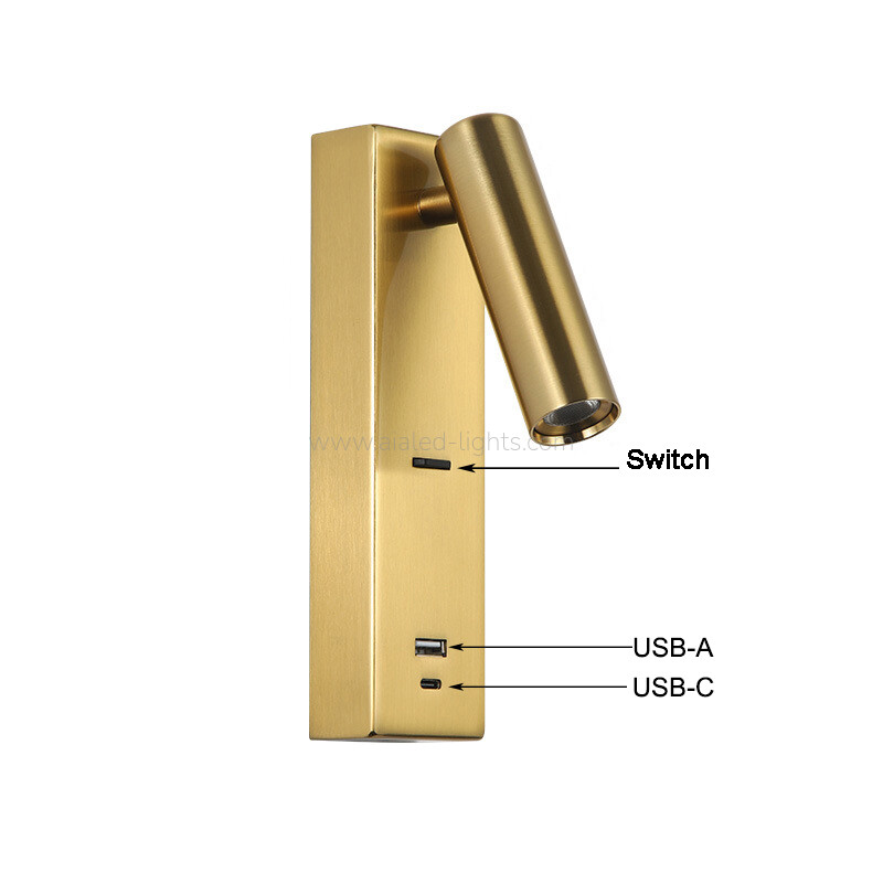 Hotel Project Villa Bedside 3W Reading Wall Sconce Adjustable With USB Type-C Charger