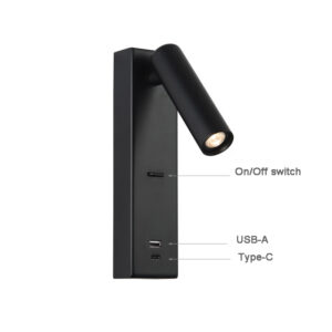 USB Type-C Charger Reading Wall Lamp-Black