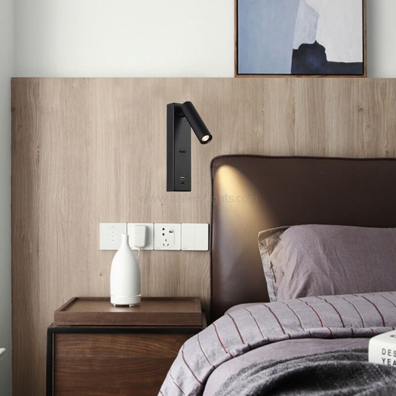 Hotel Project Villa Bedside 3W Reading Wall Sconce Adjustable With USB Type-C Charger