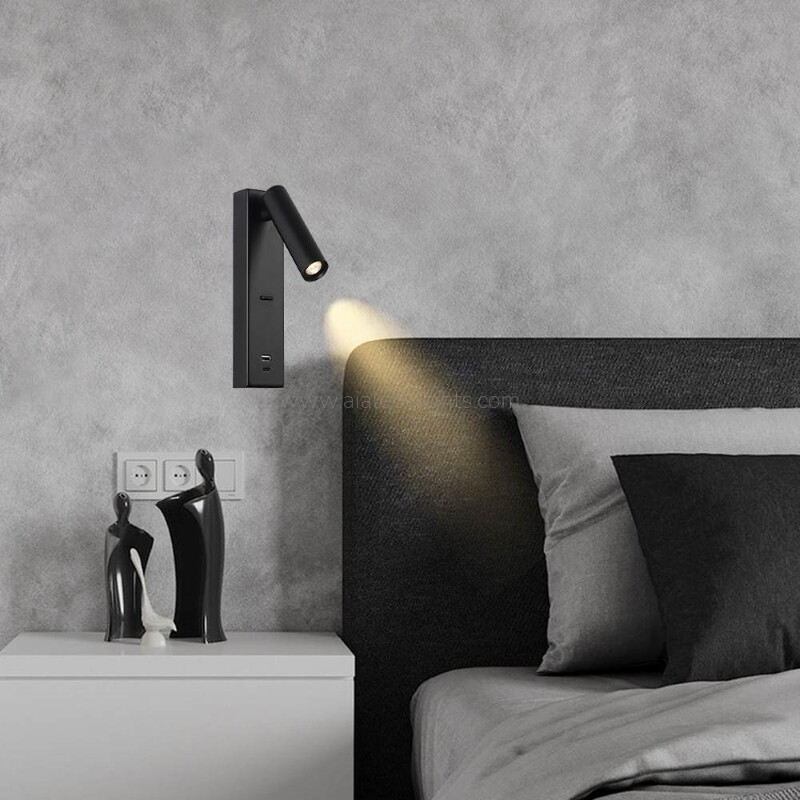 Hotel Project Villa Bedside 3W Reading Wall Sconce Adjustable With USB Type-C Charger
