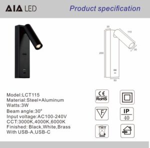 USB Type-C Charger Reading Wall Lamp-datasheet