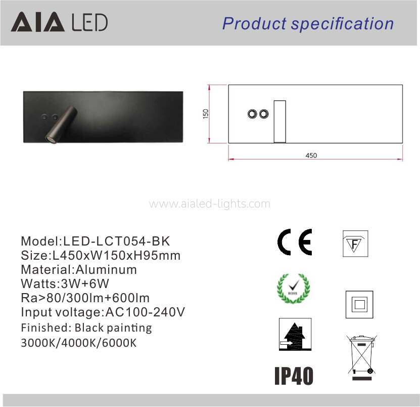 Bedroom Reading Lamp 3W Surface Mounted Bedside Wall Sconce SpotLight
