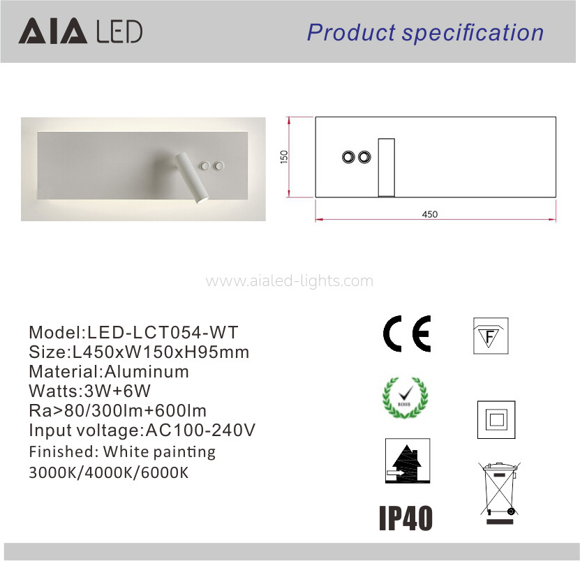 Bedroom Reading Lamp 3W Surface Mounted Bedside Wall Sconce SpotLight
