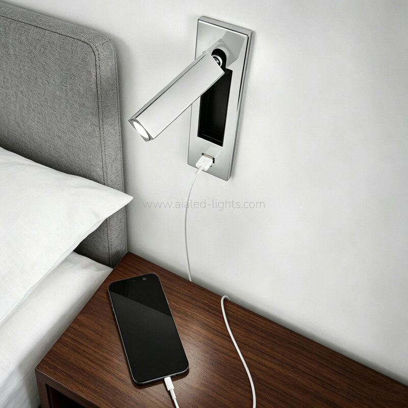 Recessed Mounted Square 3W Head Adjustable Bedside Reading Wall Lamp Hotel Wall Light