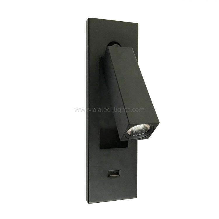 Recessed Mounted Square 3W Head Adjustable Bedside Reading Wall Lamp Hotel Wall Light