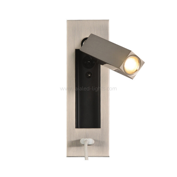 Recessed Mounted Square 3W Head Adjustable Bedside Reading Wall Lamp Hotel Wall Light