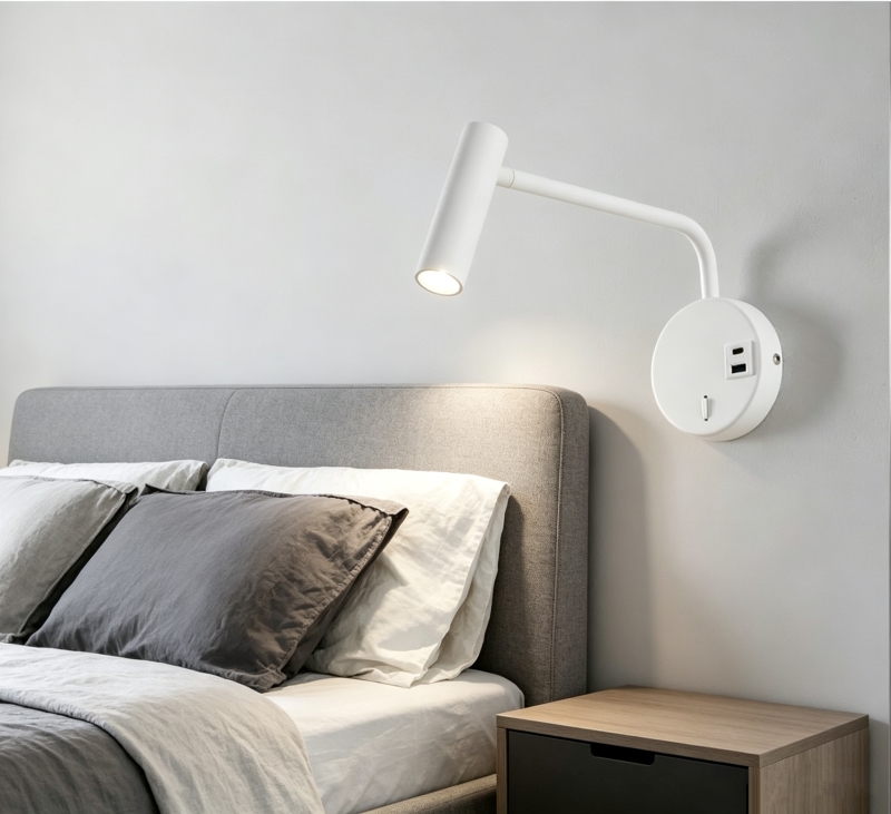 modern bedside reading wall lamp bed wall light with usb type c surface installation