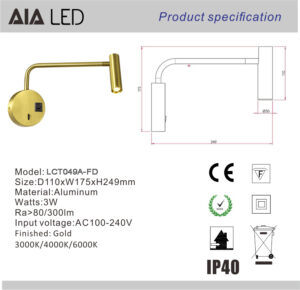 Modern Bedside Reading Wall Lamp bed wall Light-Gold