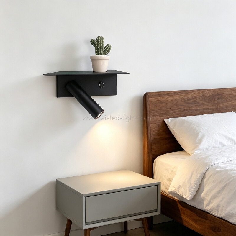 Swtich Dimmable Wall Lamp Hotel Villa Bedroom Bed Wall Light with Type-C and Shelf