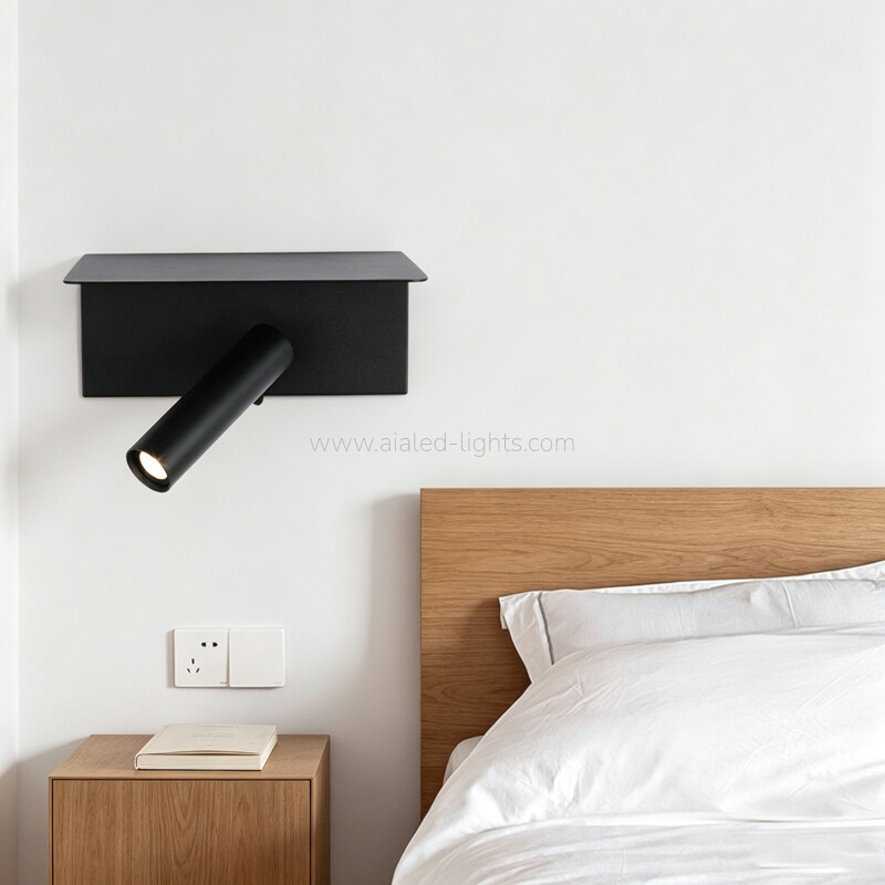 Swtich Dimmable Wall Lamp Hotel Villa Bedroom Bed Wall Light with Type-C and Shelf
