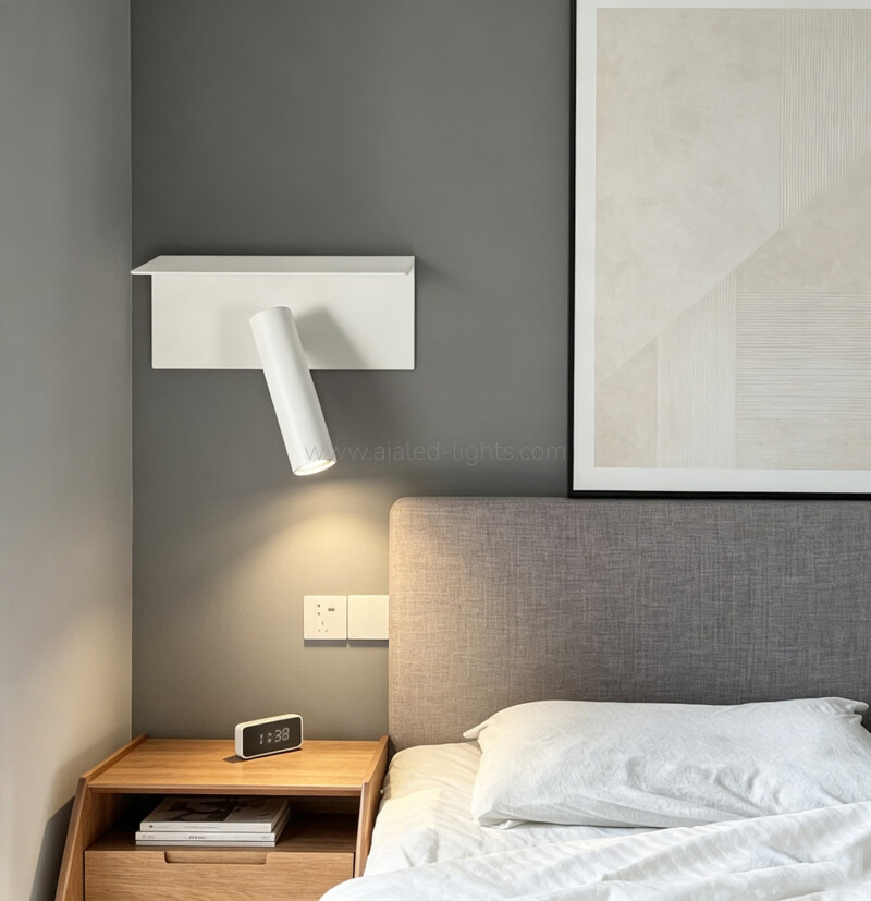 Swtich Dimmable Wall Lamp Hotel Villa Bedroom Bed Wall Light with Type-C and Shelf