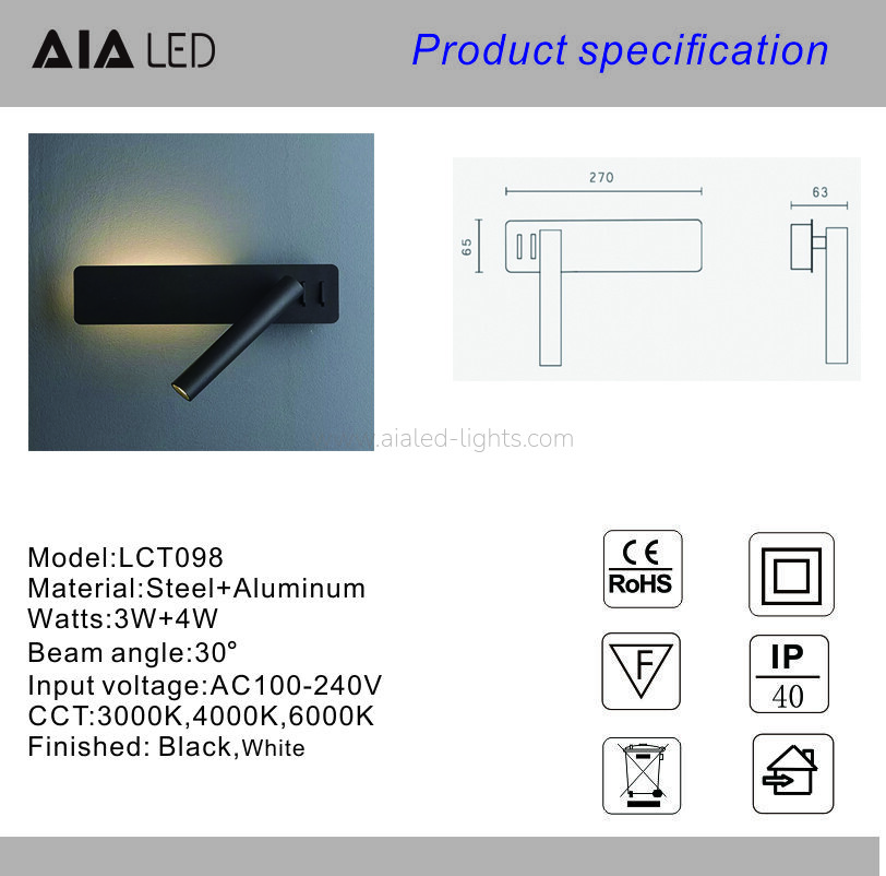 3W+6W Reading Wall Lamp Contemporary Wall Light Five Star Hotel Project