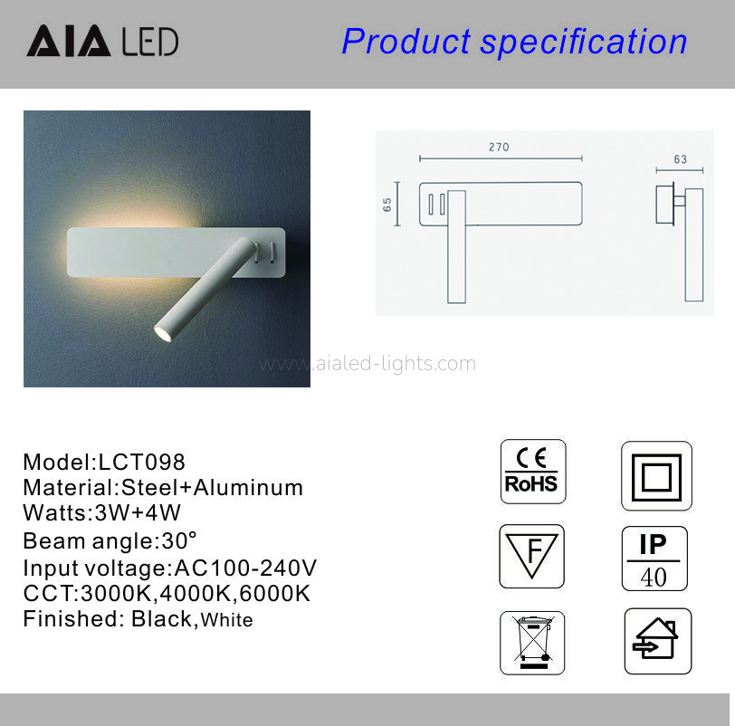 3W+6W Reading Wall Lamp Contemporary Wall Light Five Star Hotel Project