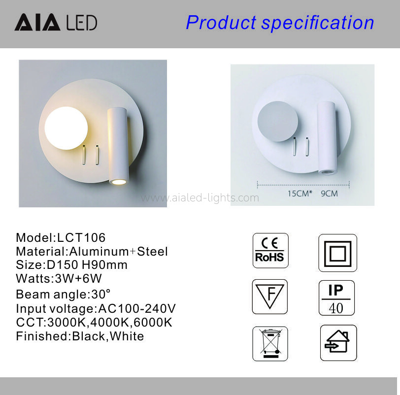 3W Hotel Reading Wall Light Double-switch Bed wall lamp