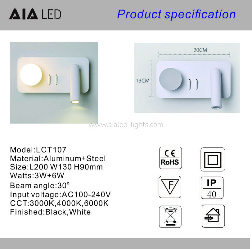Surface-mounted Flexible 3W Spotlight Reading wall light