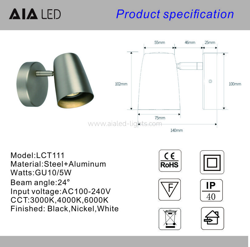 E27 GU10 Wall Lamp Adjustable Bedside Reading Wall Light