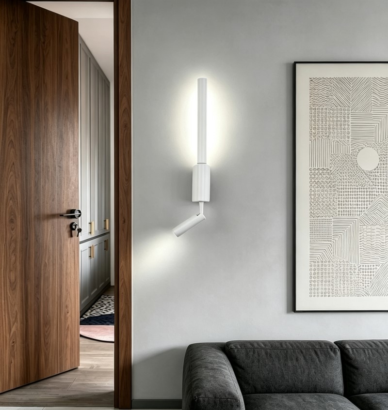 telescopic surface mount led wall sconce, dual light wall lamp with rotatable spotlight