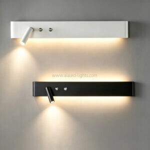 modern hotel wall lamp with spotlight, ambient light, usb a, type c socket& wireless charging