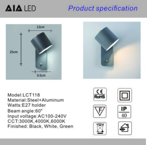 Surface Mount E27 LED Wall Light Bedside Wall Lamp Rotatable Angle for bedroom E27 LED Wall Light Bedside Wall Lamp-Datasheet