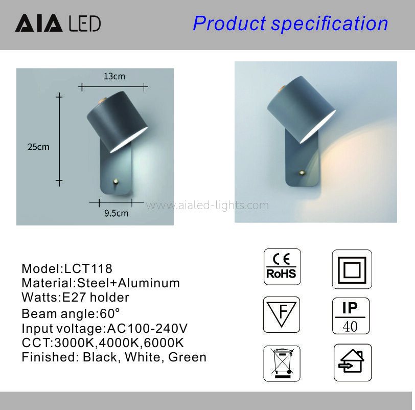 E27 LED Wall Light Bedside Wall Lamp-Datasheet