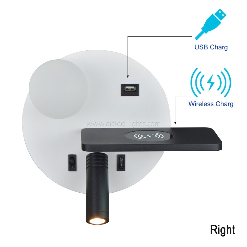 wireless charging bedside wall lamp, usb port wall sconce, acrylic ball shade wall light