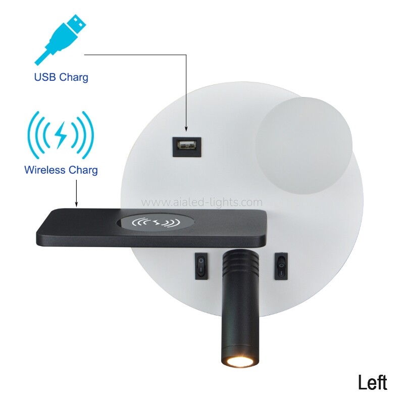 wireless charging bedside wall lamp, usb port wall sconce, acrylic ball shade wall light