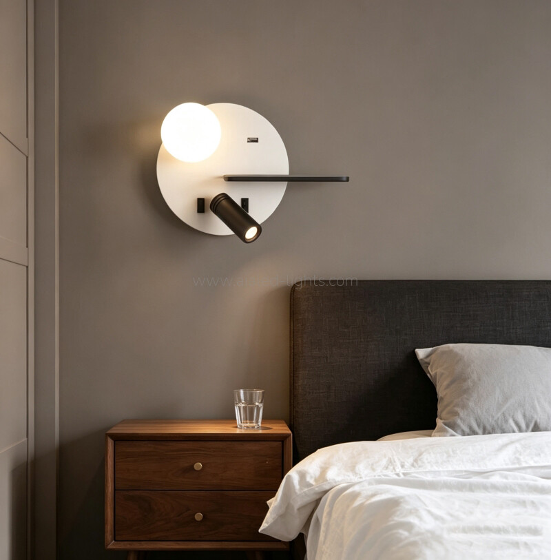 wireless charging bedside wall lamp, usb port wall sconce, acrylic ball shade wall light
