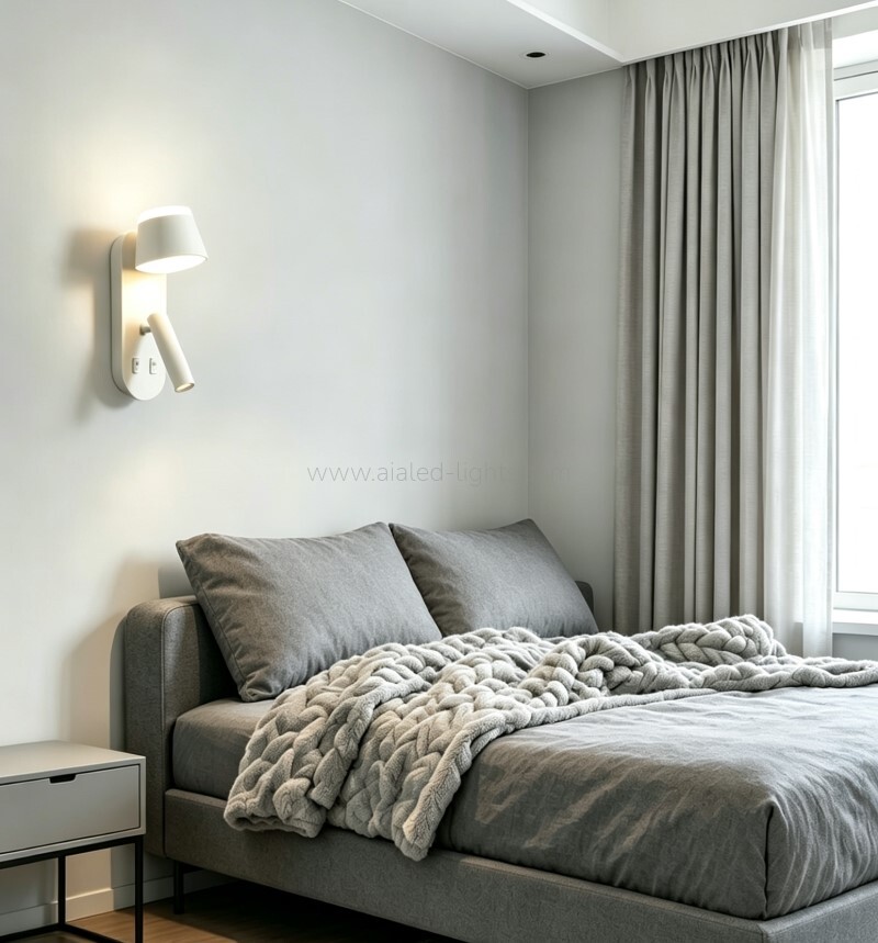 hotel wall light adjustable spotlight + ambient light, dual switches contemporary