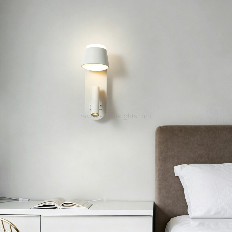 hotel wall light adjustable spotlight + ambient light, dual switches contemporary