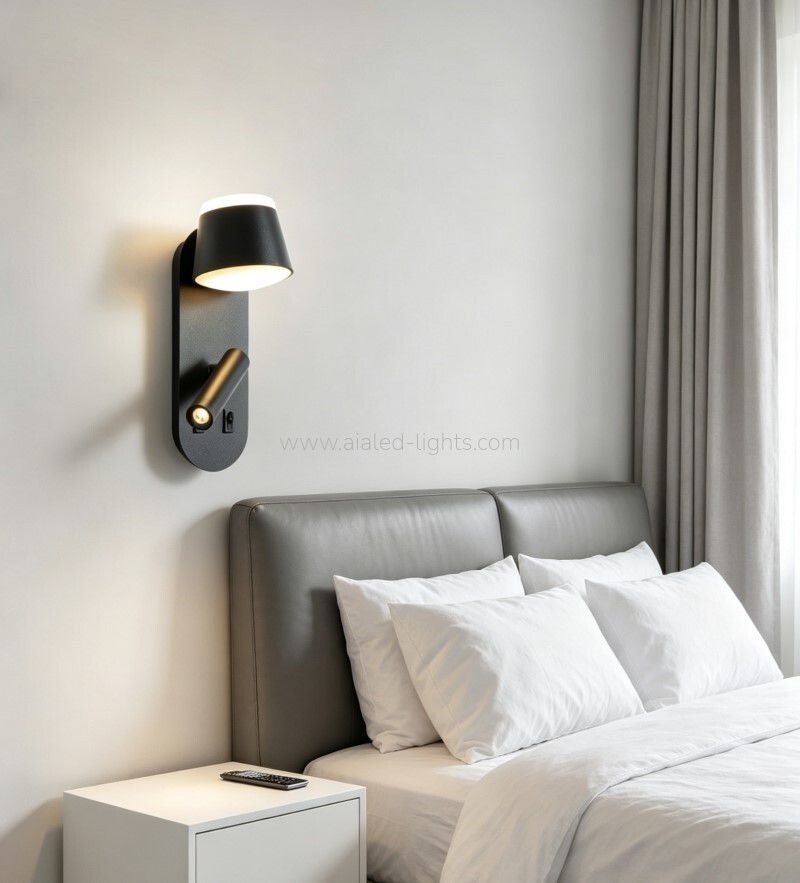 hotel wall light adjustable spotlight + ambient light, dual switches contemporary