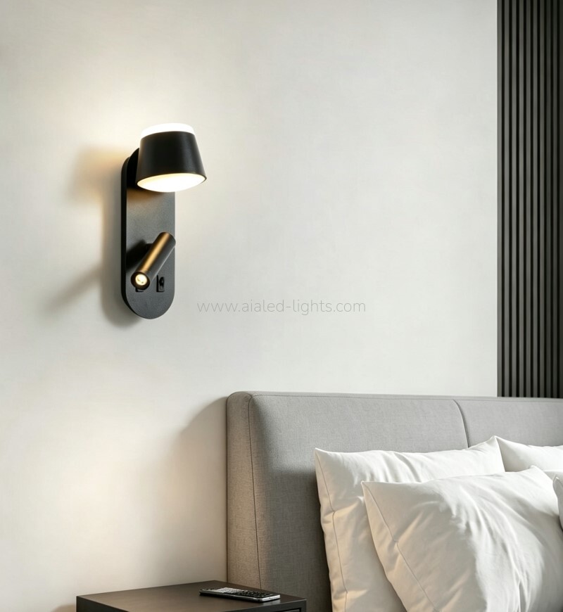 hotel wall light adjustable spotlight + ambient light, dual switches contemporary