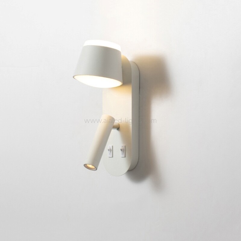 hotel wall light adjustable spotlight + ambient light, dual switches contemporary