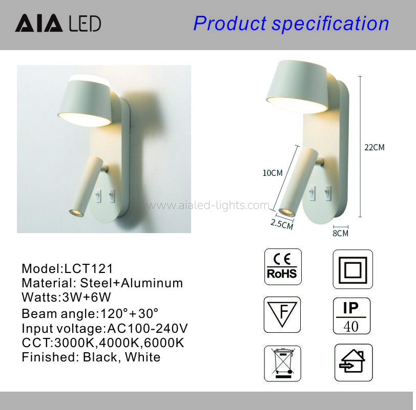 Minimalist Adjustable Wall Light, Sleek Design with Spotlight-White