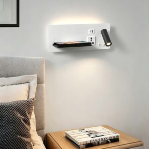 modern hotel wall lamp with spotlight, ambient light, usb a, type c socket& wireless charging