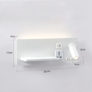 Modern Hotel Wall Lamp with Spotlight, Ambient Light, USB-A, Type-C Socket& Wireless Charging Sleek hotel wall sconce with adjustable spotlight, soft ambient light, USB-A/Type-C ports Socket, and wireless charging