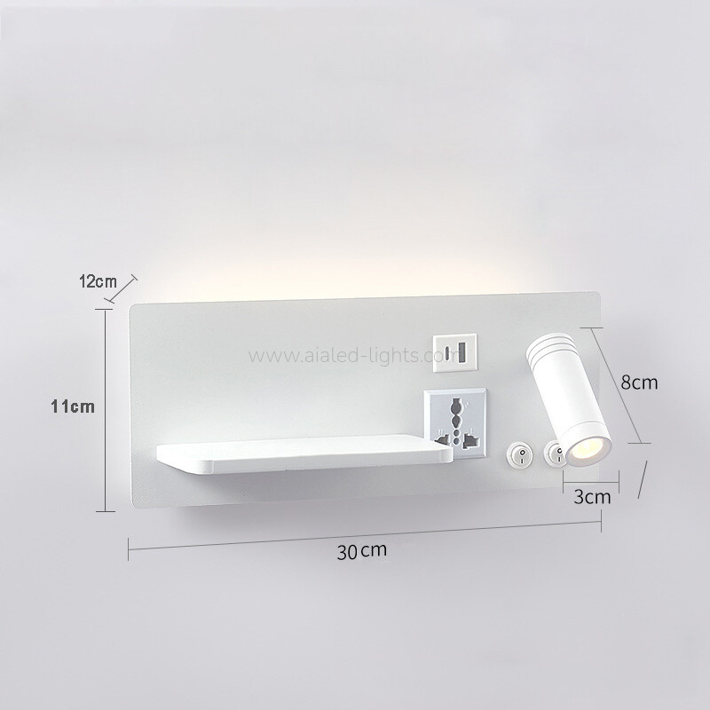 Sleek hotel wall sconce with adjustable spotlight, soft ambient light, USB-A/Type-C ports Socket, and wireless charging