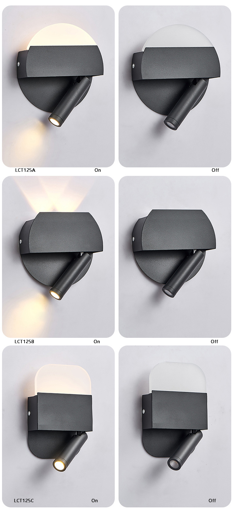 Contemporary Hotel Wall Lamp with Spotlight, Surface Mounted Background Light