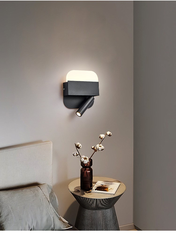 Contemporary Hotel Wall Lamp with Spotlight, Surface Mounted Background Light