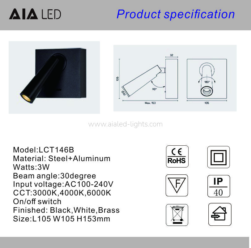 Wall Moounted Bedside Wall Light Hotel Villa Bdside Reading Lamp for bedroom