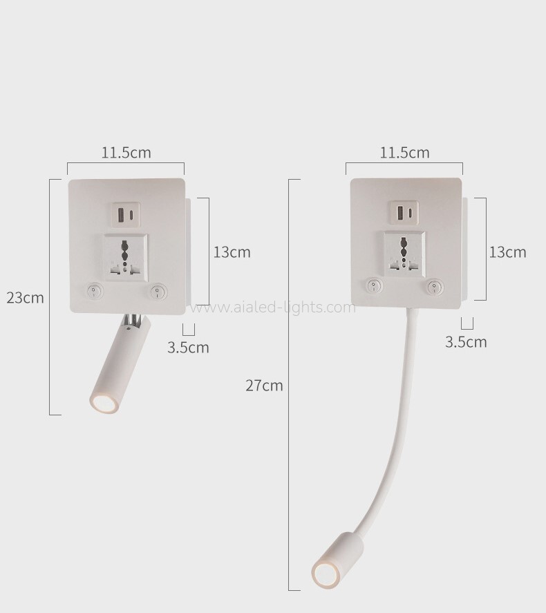 Headboard Wall Light with USB type-C Socket-White