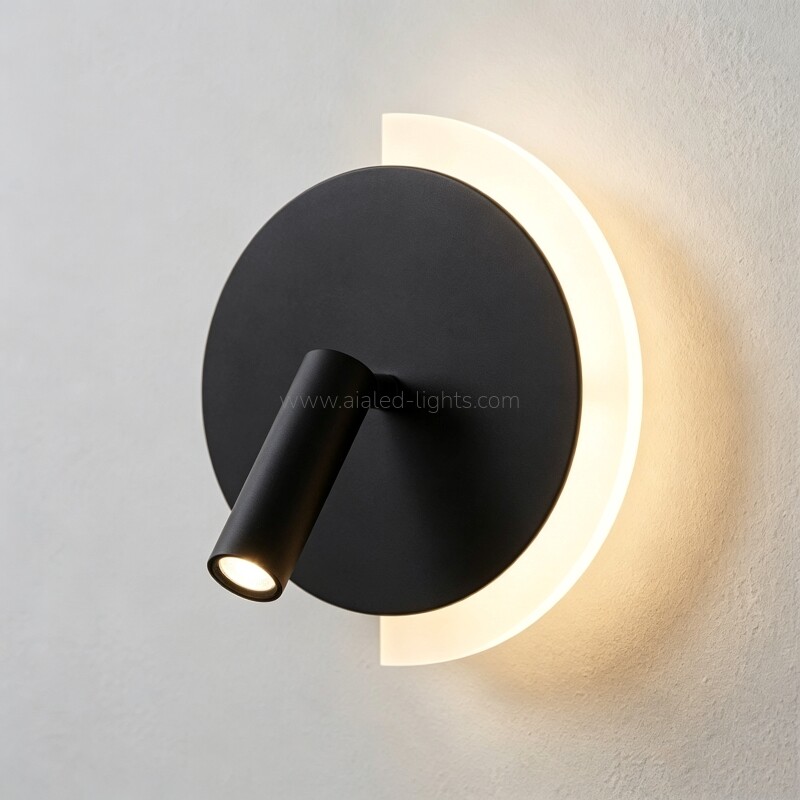 hotel acrylic wall lamp with spotlight, surface mounted bedside reading light