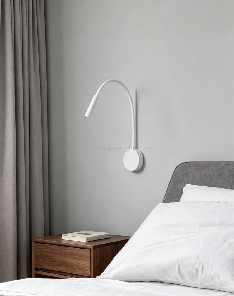 round base reading wall lamp 1w spotlight with gooseneck arm and switch